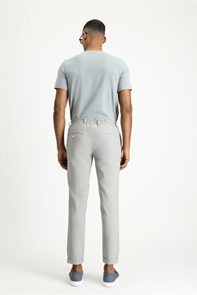 Kiğılı Super Slim Fit Ekstra Dar Kesim Beli Lastikli İpli Gofre Likralı Klasik Kumaş Pantolon