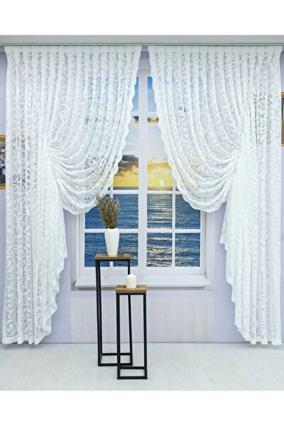 Artper Perdeniz Büzgülü 2 Kanat Tül Fon Perde Kırık Beyaz