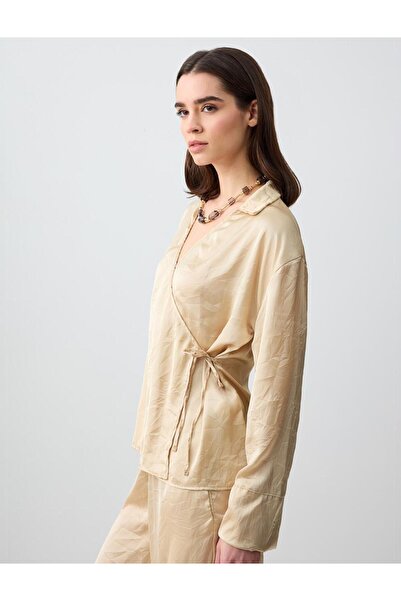 Jimmy Key Vizon Kruvaze Yaka Uzun Kollu Saten Gömlek