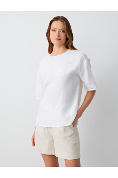 Jimmy Key Taş Rahat Kesim Yüksek Bel Bol Paça Keten Şort