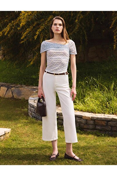 Jimmy Key Bluză tricotată din plasă, fără mâneci, cu decolteu asimetric, bej