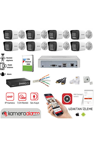 kamera alarm sepeti HIKVISION 8 Kameralı, 4MP IP 2.8 mm Güvenlik Kamera Seti,...