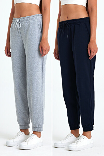 COMEOR Γυναικείο γκρι-ναυτικό βαμβακερό χοντρό πόδι ελαστικό ψηλόμεσο Casual ...