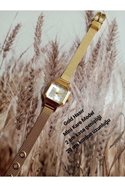 QUARTZ Minimal Vintage Women's Wristwatch Retro Gold Mesh Band Tiny Square Bb0120