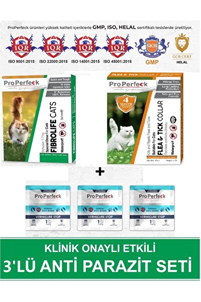 pro perfeck 3'lü Set Kedi Iç Dış Anti Parazit Tüm Kediler Için Bitkisel 5 Dam...