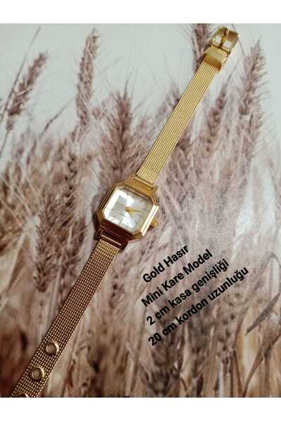 QUARTZ Minimal Vintage Women's Wristwatch Retro Gold Mesh Band Tiny Square Bb0120