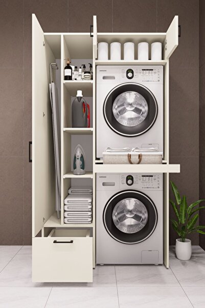 DEMİRBAL MOBİLYA MDF ÇAMAŞIR MAKİNESİ VE KURUTMA MAKİNESİ DOLABI ÜTÜ MASALI Ç...