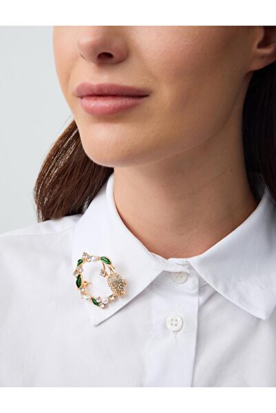 Jimmy Key Yeşil Çiçek Figürlü İnci Ve Taş Detaylı Broş