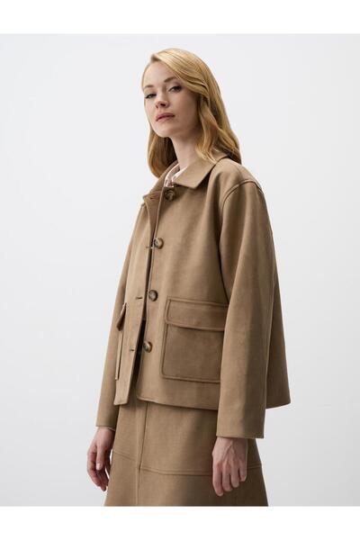 Jimmy Key Beige Long Sleeve Solid Cut Knitted Velvet Short Jacket