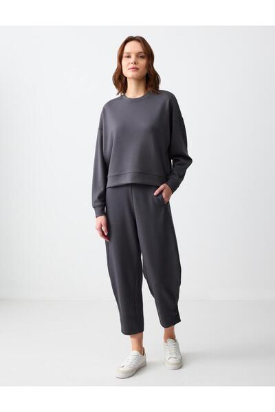 Jimmy Key Anthracite Relaxed Fit High Waist Tight Leg Modal Knitted Trousers