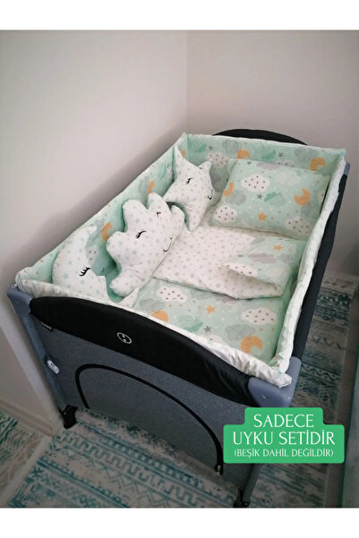 Bebek Özel 100% Cotton 70X110 Park Crib Sleeping Set with Edge Protection, Gr...