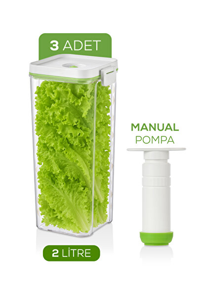 Vienev 4'lü Vakumlu Saklama Kabı Seti | 3x 2 Litre Kap + Manuel Pompa