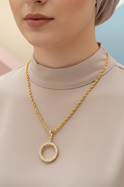 TwinsCollection Yarımlı Altın Uyumlu Çelik Kolye - Kararma Yapmaz - Altın Tak...