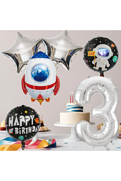 tedaks 3 Year Old Space Themed Birthday Set Space Foil Shapes Silver Foil Figure