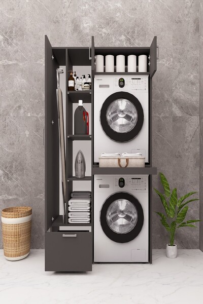 DEMİRBAL MOBİLYA MDF ÇAMAŞIR MAKİNESİ KURUTMA MAKİNESİ DOLABI ÜTÜ MASALI ÇEKM...