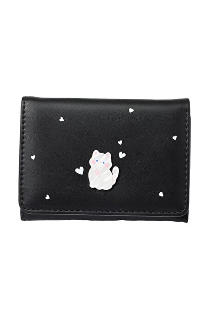 Miniso Sevimli Kedi Serisi Üç Katlı Kadın Cüzdanı (Siyah)