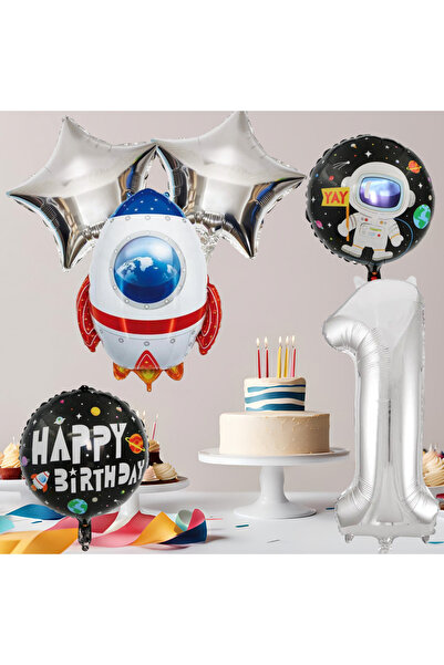 tedaks 1 Year Old Space Themed Birthday Set Space Foil Shapes Silver Foil Figure