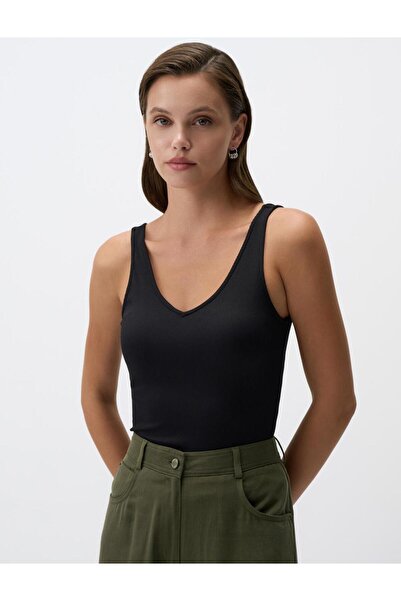 Jimmy Key Tricot negru tricotat de bază fără mâneci cu decolteu în V