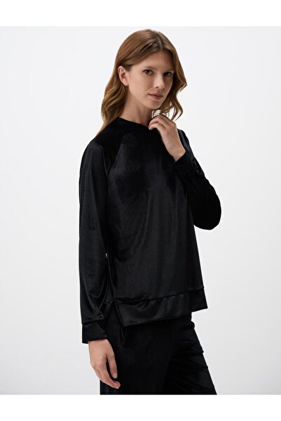 Jimmy Key Siyah Balıkçı Yaka Uzun Kollu Kadife Sweatshirt