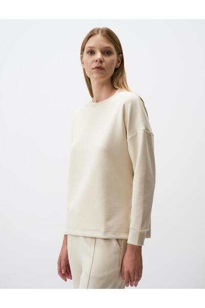 Jimmy Key Bej Bisiklet Yaka Uzun Kollu Oversize Sweatshirt