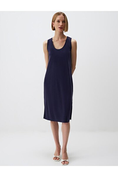 Jimmy Key Rochie midi de bază, albastru bleumarin, fără mâneci, cu decolteu în U