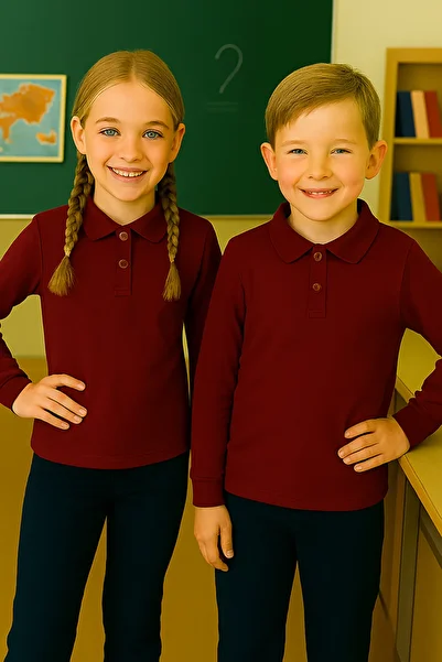 chulfa Long Sleeve School Uniform Sweet T-Shirt 2 Buttons Unisex 1Pcs