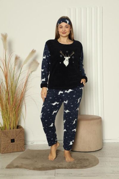 Akasya Kadın Yılbaşı Temalı Büyük Beden Cepli Polar Pijama Takımı 2122