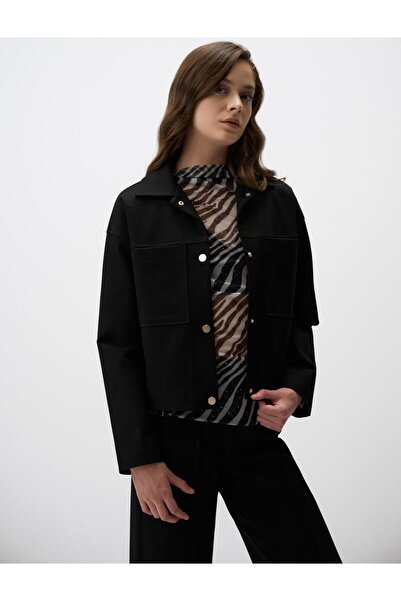 Jimmy Key Siyah Çıt Çıt Detaylı Düz Kesim Örme Ceket