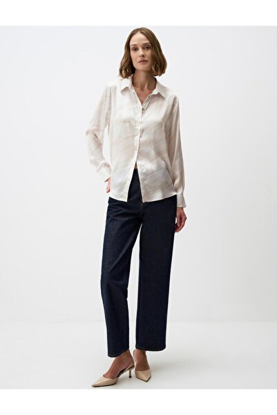 Jimmy Key Beige Print Long Sleeve Satin Shirt