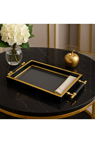 YzHome Luxury Gold Detailed Silvery Presentation Tray Gilded Tray 32*17cm