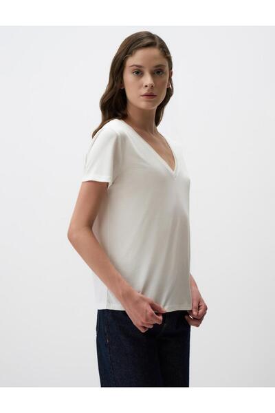 Jimmy Key Tricou de bază cu mânecă scurtă cu decolteu în V alb