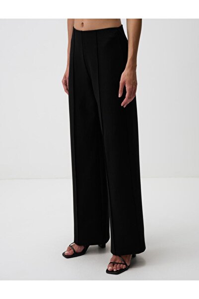 Jimmy Key Pantaloni casual negri cu talie înaltă