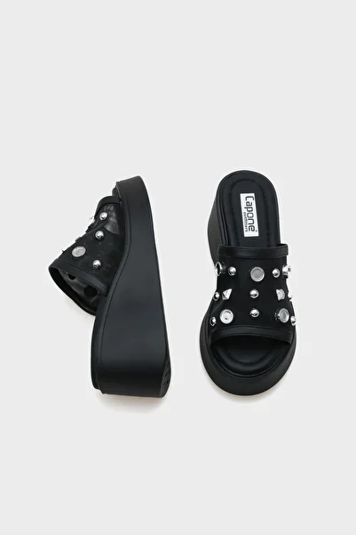 Capone Outfitters Γυναικείες παντόφλες Charlot Wedge Heeled Γνήσιο Δερμάτινο Stone Mesh Comfort