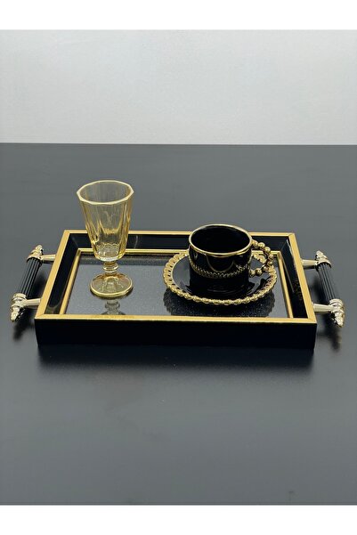 YzHome Luxury Gold Detailed Silvery Presentation Tray Gilded Tray 32*17cm