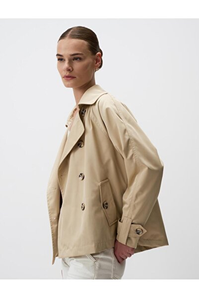 Jimmy Key Bej Ceket Yaka Kısa Trençkot