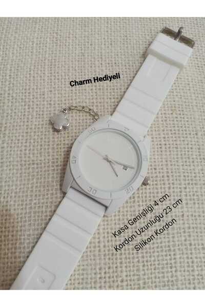 Brality White Silicone Cord White Case with Calendar Feature... with Analog N...