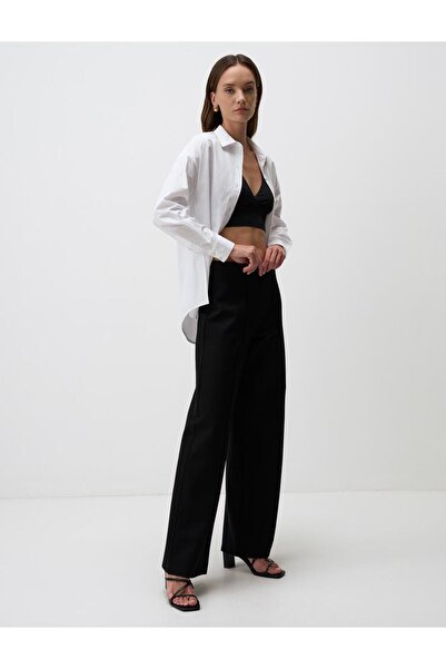 Jimmy Key Pantaloni casual negri cu talie înaltă