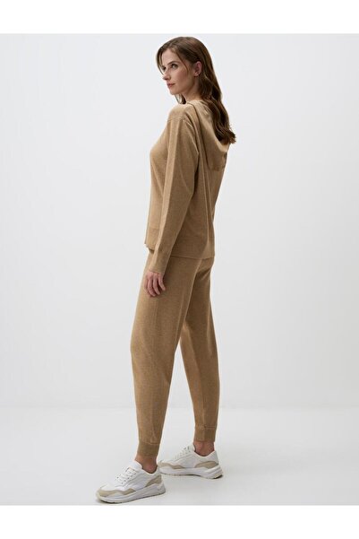 Jimmy Key Bej Melanj Yüksek Bel Rahat Kesim Jogger Pantolon