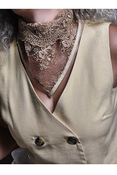 Handmade Betty Bands Kahverengi Dantel Üçgen Bağlamalı Fular Şapka – Zarif Ka...