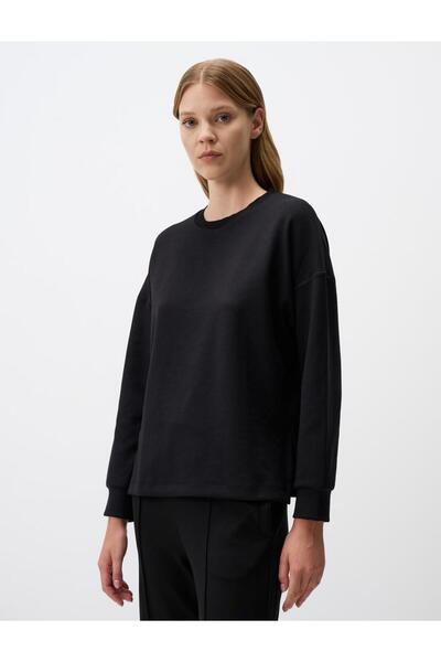 Jimmy Key Siyah Bisiklet Yaka Uzun Kollu Oversize Sweatshirt