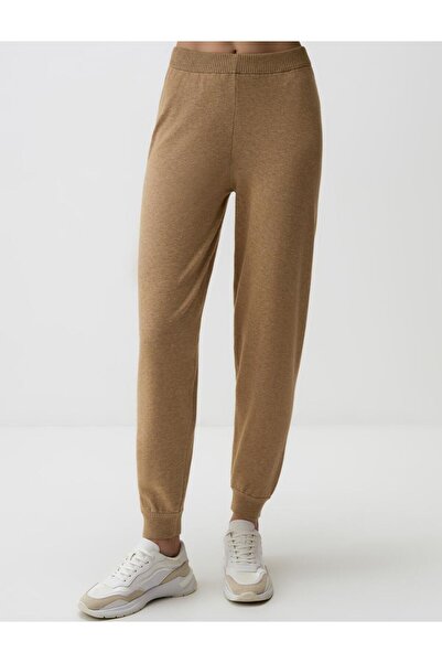 Jimmy Key Bej Melanj Yüksek Bel Rahat Kesim Jogger Pantolon