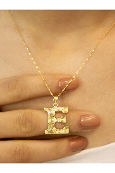 ZEYNEPLİ GOLD 14 Ayar Altın Press Füzyon E Harfli Kolye
