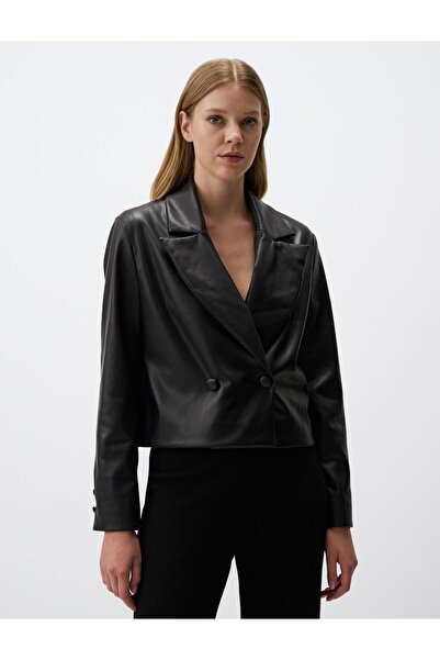 Jimmy Key Черно късо кожено яке с тясна кройка
