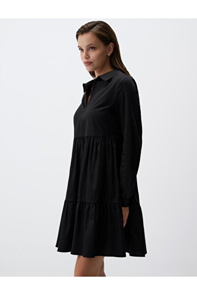 Jimmy Key Black V Neck Relaxed Fit Long Sleeve Mini Dress