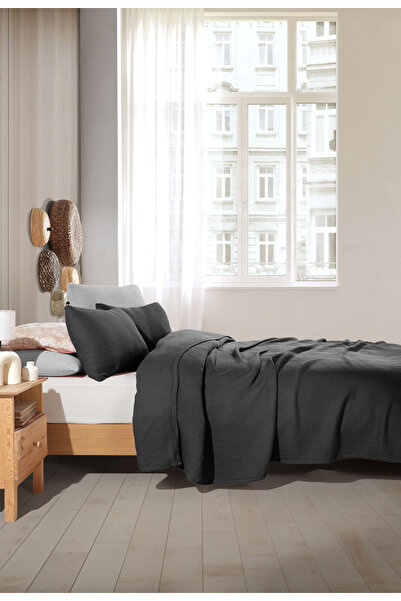 destinyhometex Siyah 4 Katlı Multi Muslin %100 Pamuk Battal Boy Saçaksız 260x240cm