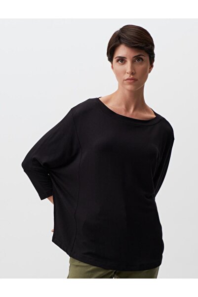 Jimmy Key Black Round Neck Bat Sleeve Basic Blouse