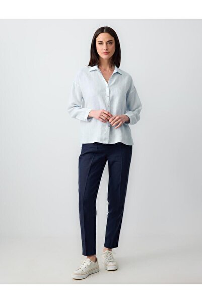 Jimmy Key Sky Blue 100% Linen Long Sleeve Basic Shirt