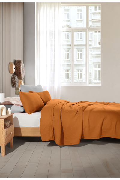 destinyhometex Caramel Colored 4 Layer Multi Muslin Oversized Fringe Free Cotton 100% 260X240Cm