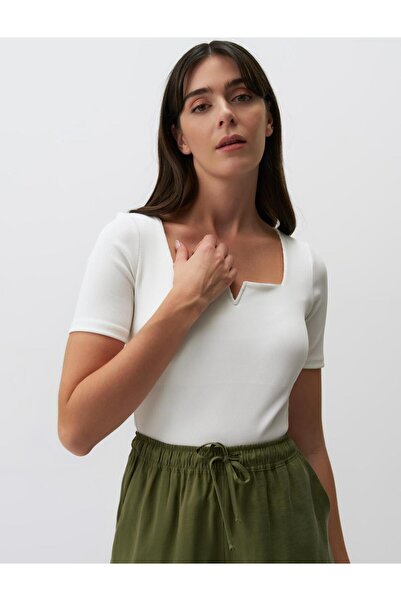 Jimmy Key Square Collar White Basic Blouse - Short Sleeve