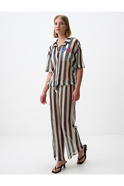 Jimmy Key Високі темно-сині смугасті ажурні штани